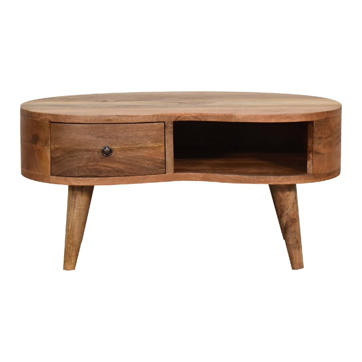 Table basse mini ondulée à tiroir en manguier massif – Naturel – vue 2