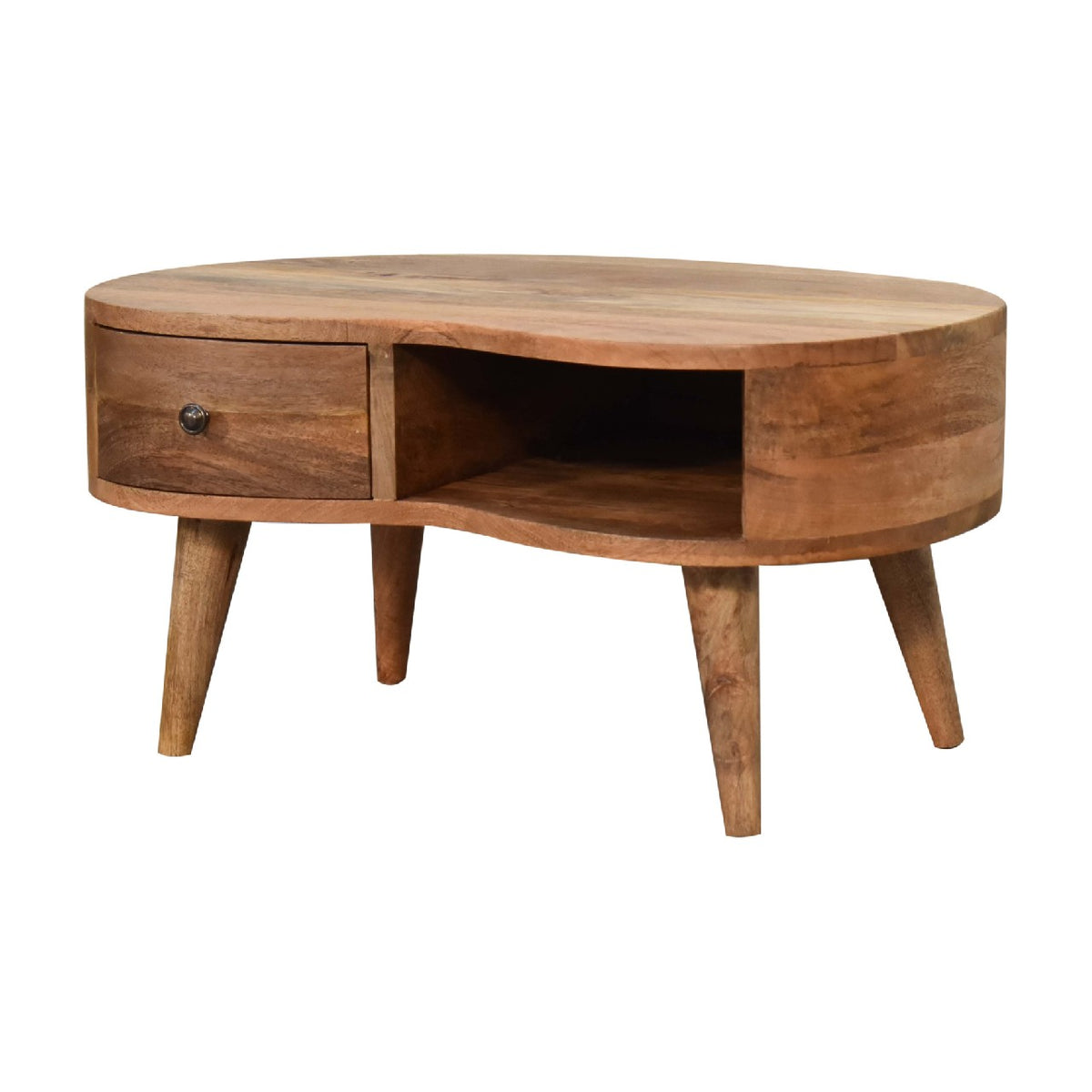 Table basse mini ondulée à tiroir en manguier massif – Naturel – vue 3