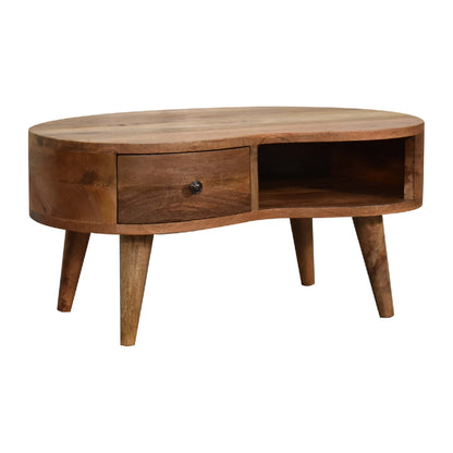 Table basse mini ondulée à tiroir en manguier massif – Naturel – vue 4