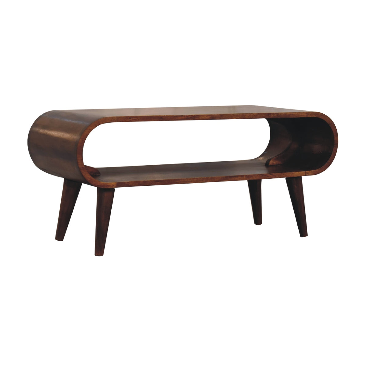 Table basse nordique aux bords arrondis en manguier massif – Châtaigne – vue 4