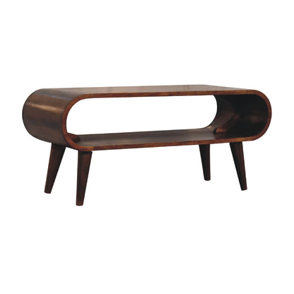 Table basse nordique aux bords arrondis en manguier massif – Châtaigne – vue 4