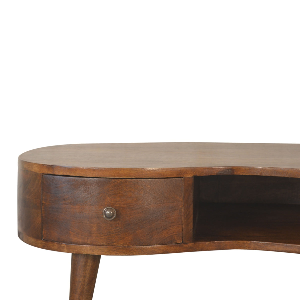 Table basse ondulée à tiroir et niche en manguier massif – Châtaigne – vue 4