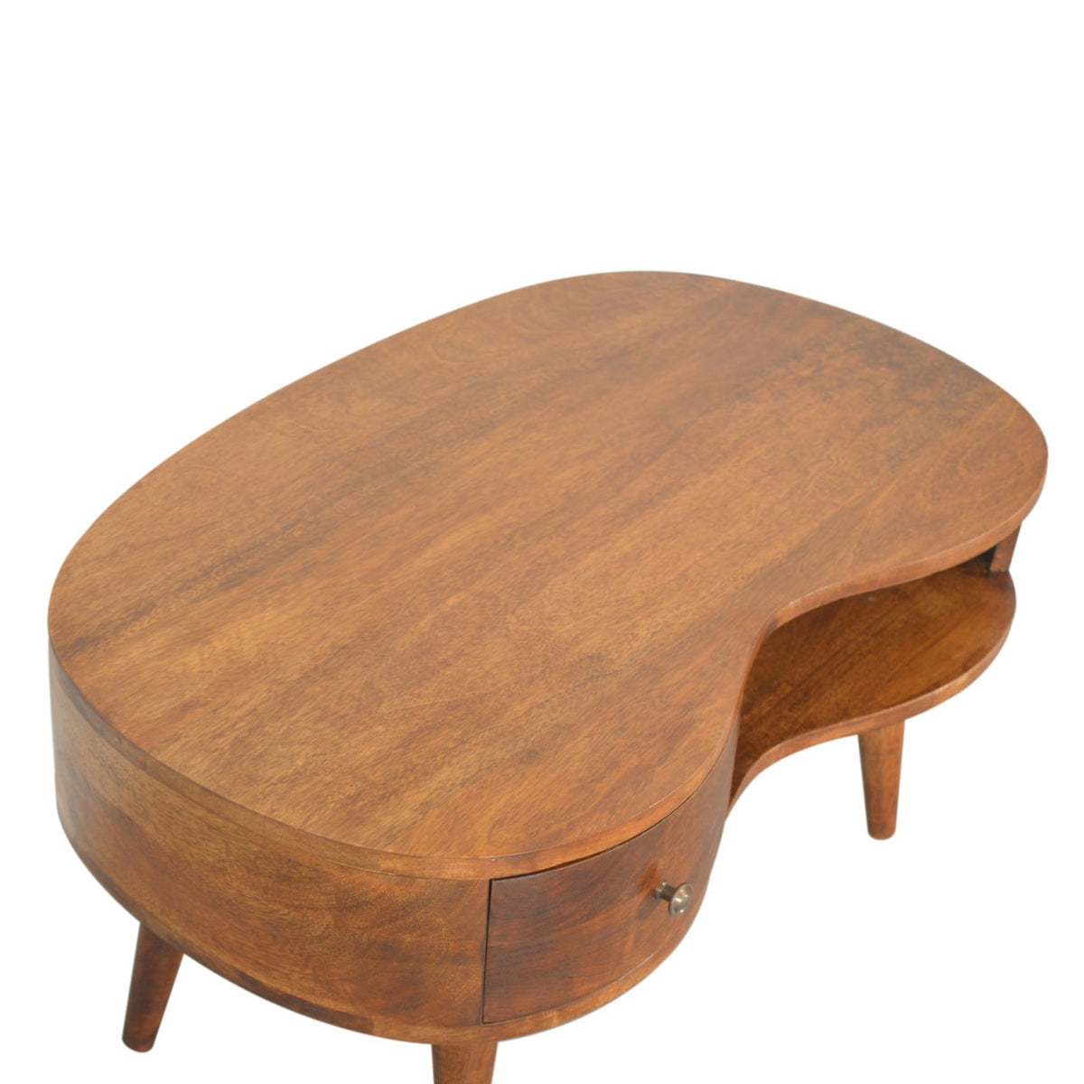 Table basse ondulée à tiroir et niche en manguier massif – Châtaigne – vue 6