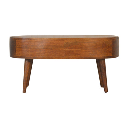 Table basse ondulée à tiroir et niche en manguier massif – Châtaigne – vue 9