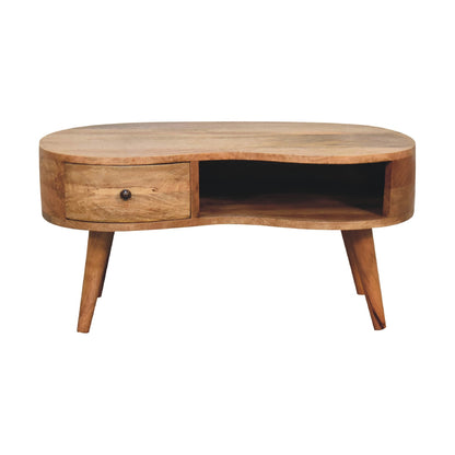 Table basse ondulée à tiroir et niche en manguier massif – Naturel – vue 2
