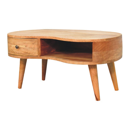 Table basse ondulée à tiroir et niche en manguier massif – Naturel – vue 3