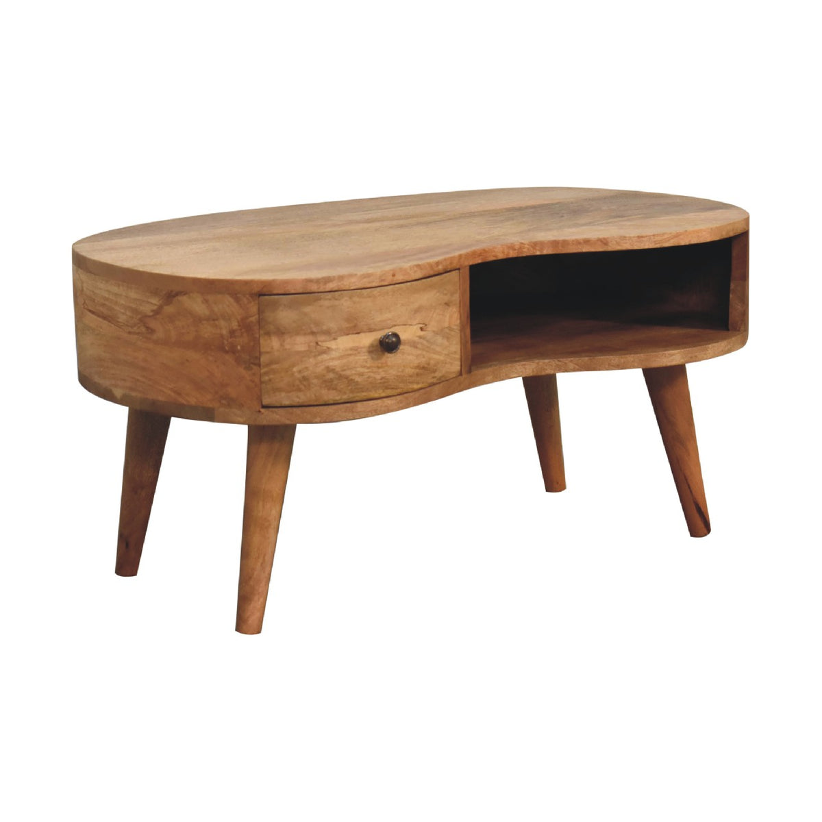 Table basse ondulée à tiroir et niche en manguier massif – Naturel – vue 4