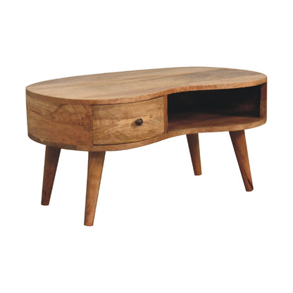 Table basse ondulée à tiroir et niche en manguier massif – Naturel – vue 4