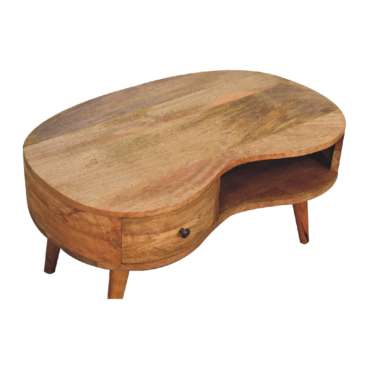 Table basse ondulée à tiroir et niche en manguier massif – Naturel – vue 6