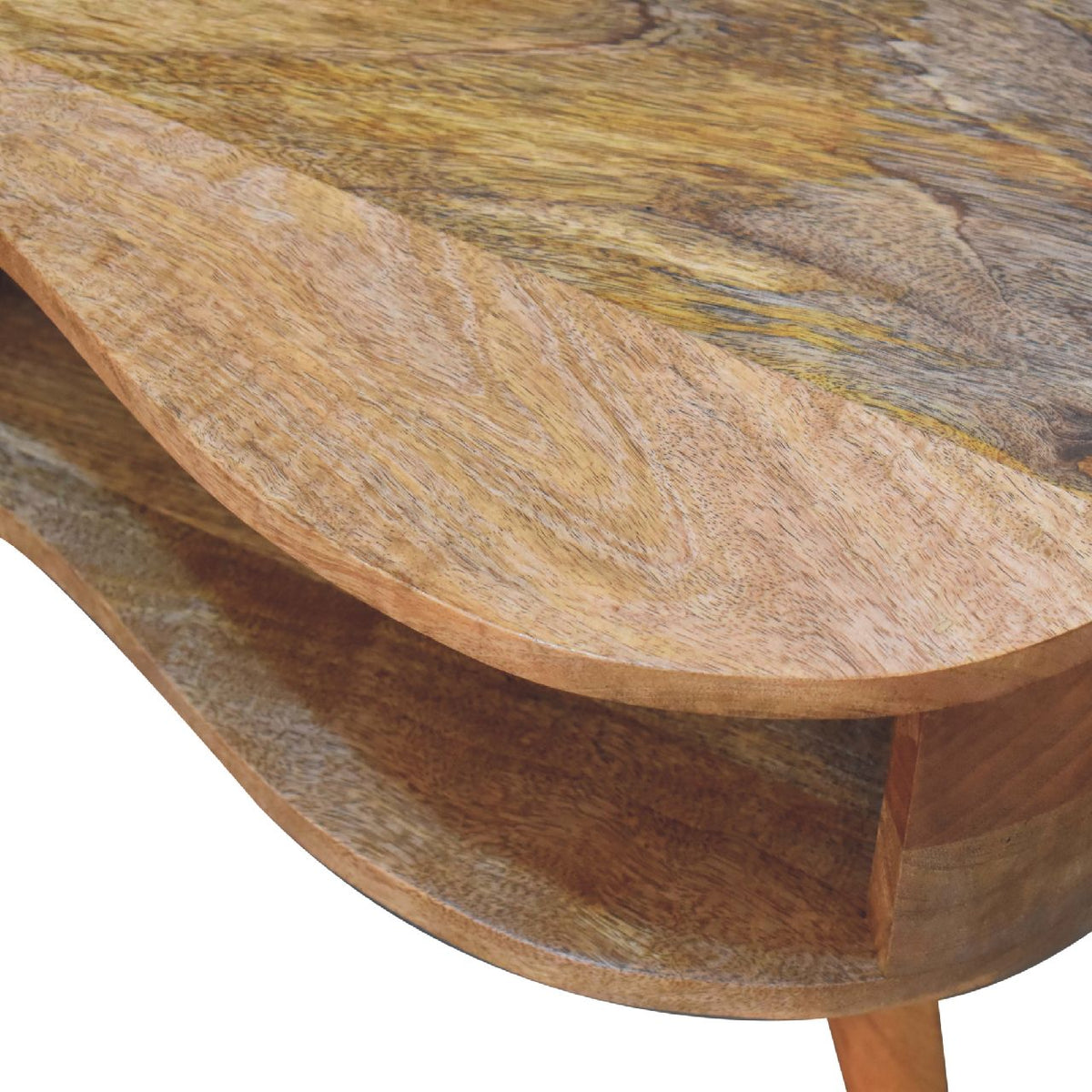 Table basse ondulée à tiroir et niche en manguier massif – Naturel – vue 7