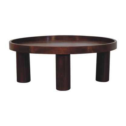Table basse ronde pieds cylindriques en manguier massif – Châtaigne – vue 2