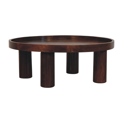 Table basse ronde pieds cylindriques en manguier massif – Châtaigne – vue 3