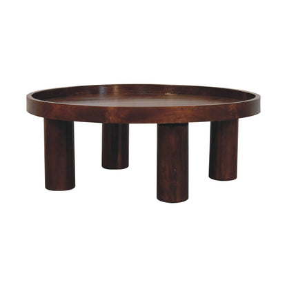 Table basse ronde pieds cylindriques en manguier massif – Châtaigne – vue 4