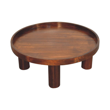Table basse ronde pieds cylindriques en manguier massif – Châtaigne – vue 5