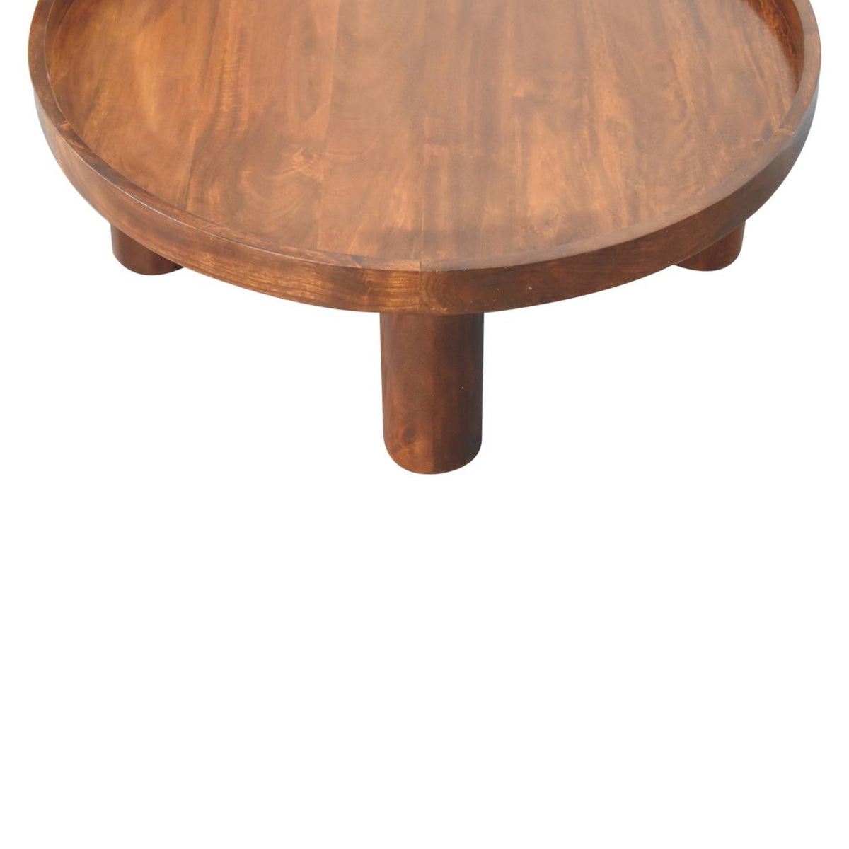Table basse ronde pieds cylindriques en manguier massif – Châtaigne – vue 6