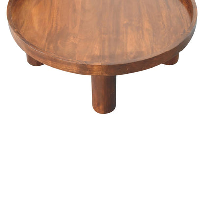 Table basse ronde pieds cylindriques en manguier massif – Châtaigne – vue 6