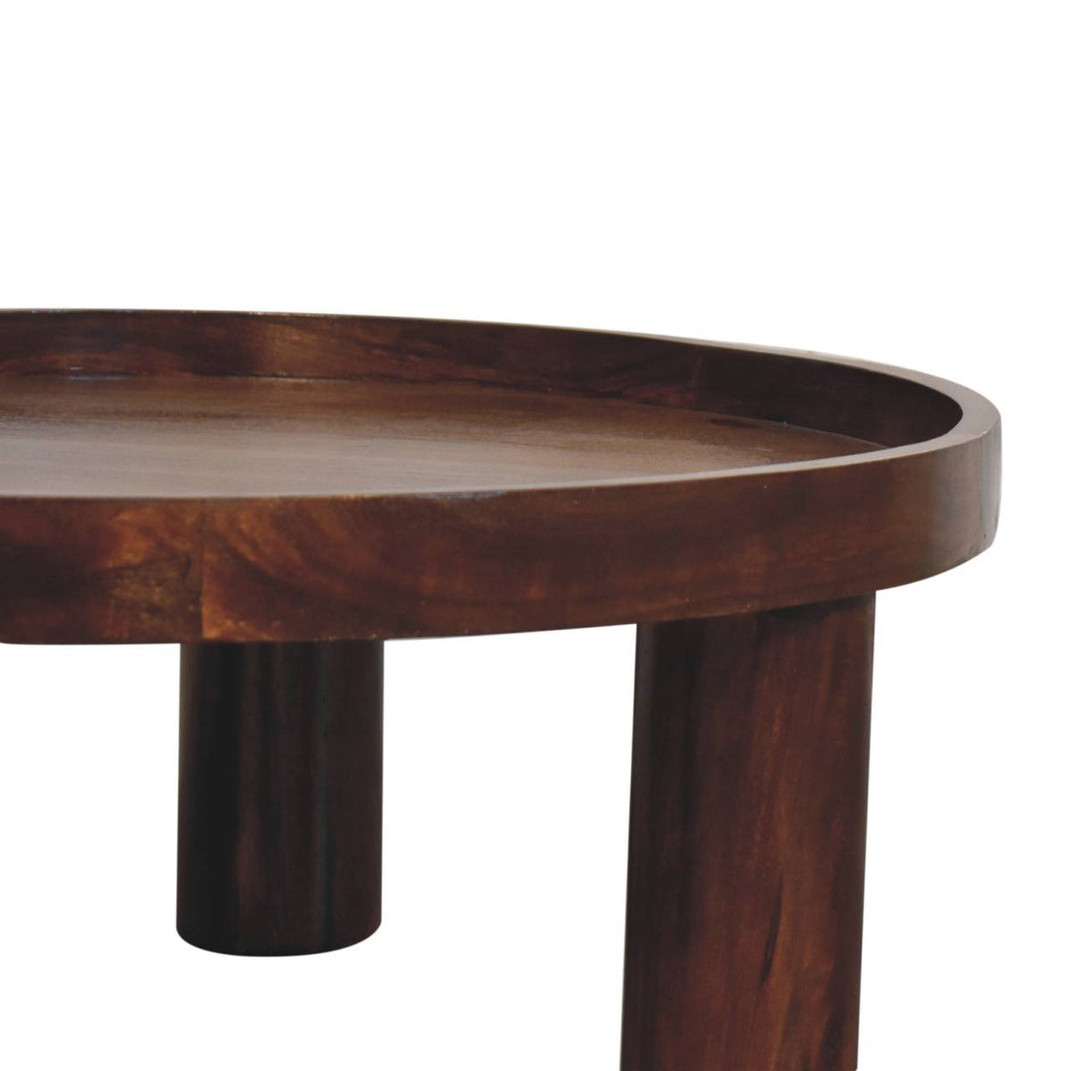 Table basse ronde pieds cylindriques en manguier massif – Châtaigne – vue 8