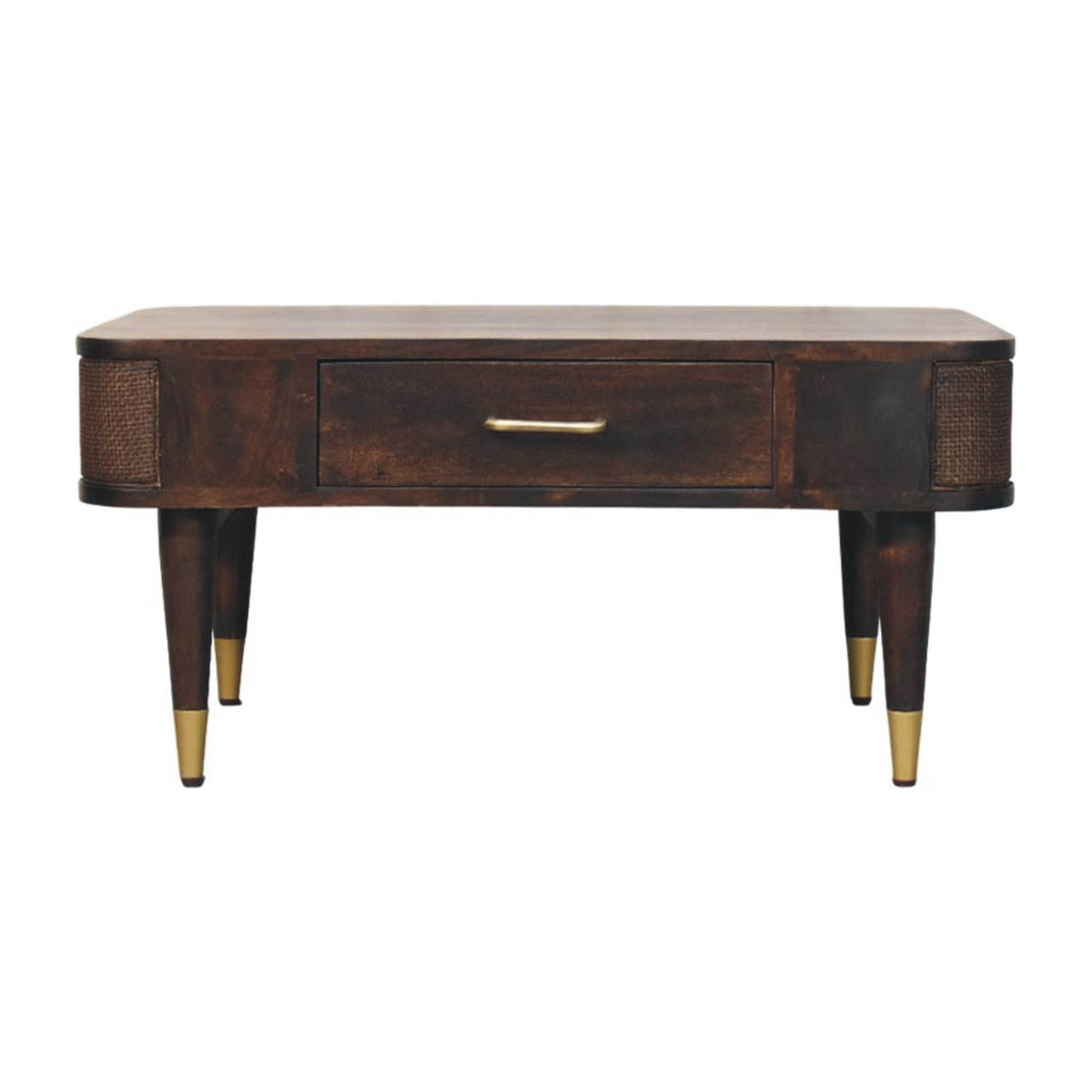 Table basse rotin et tiroir central en manguier massif – Moka – vue 2