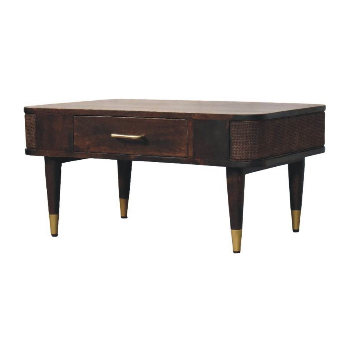 Table basse rotin et tiroir central en manguier massif – Moka – vue 3