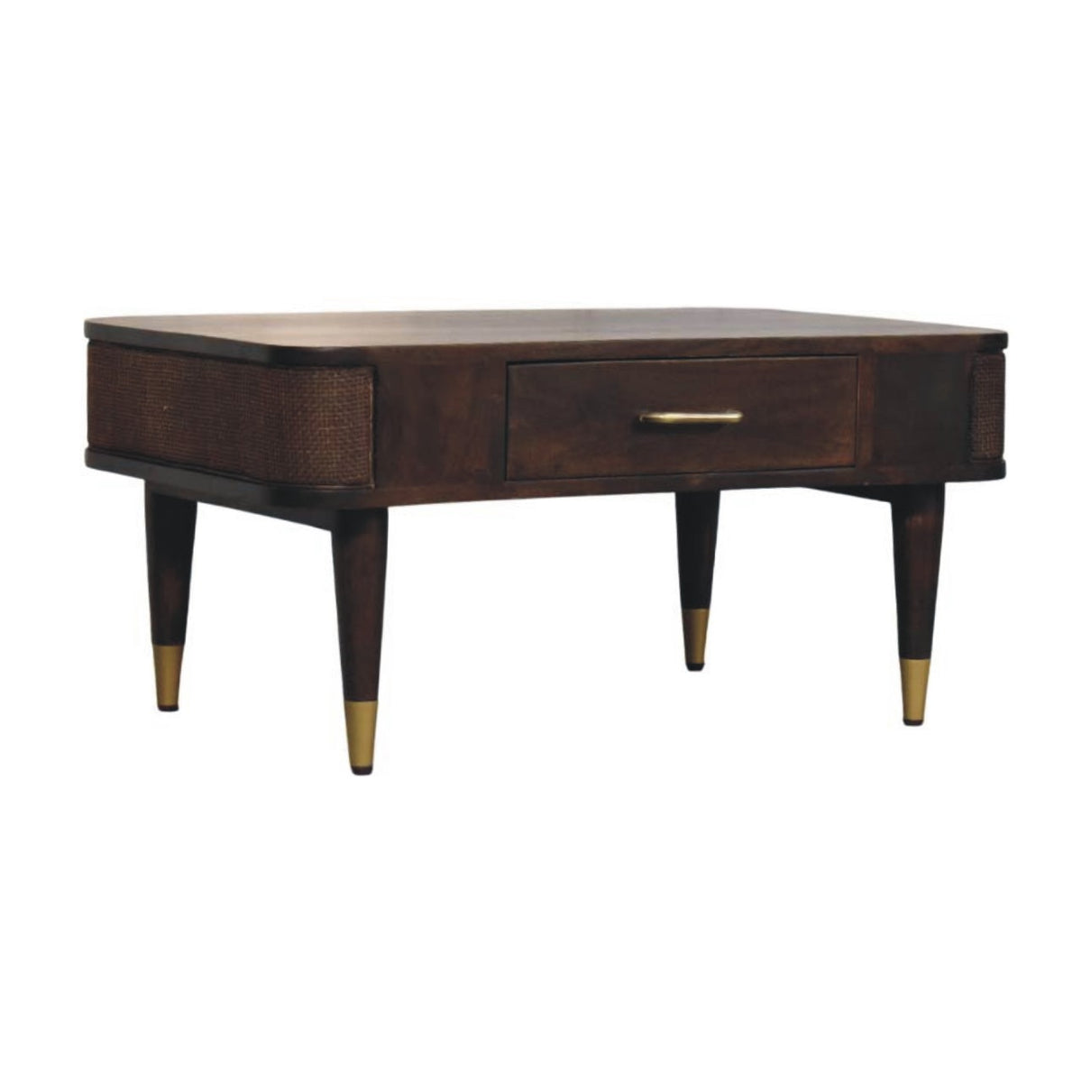 Table basse rotin et tiroir central en manguier massif – Moka – vue 4