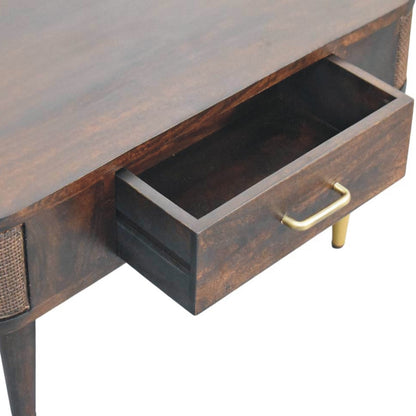 Table basse rotin et tiroir central en manguier massif – Moka – vue 7