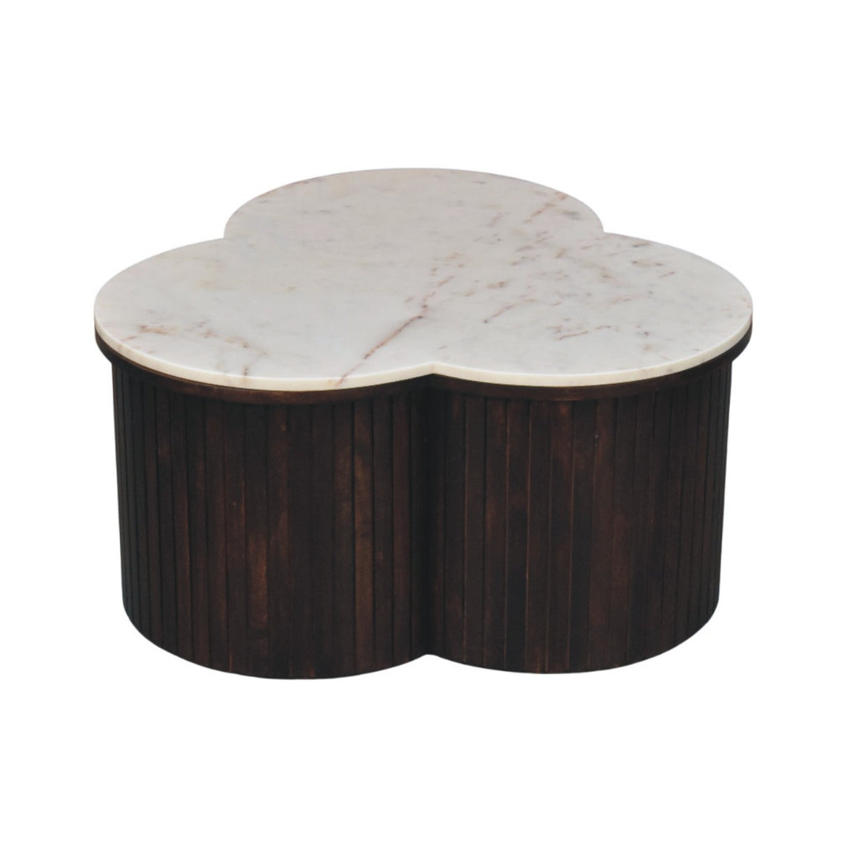 Table basse trèfle à plateau marbre en manguier massif – Moka – vue 3