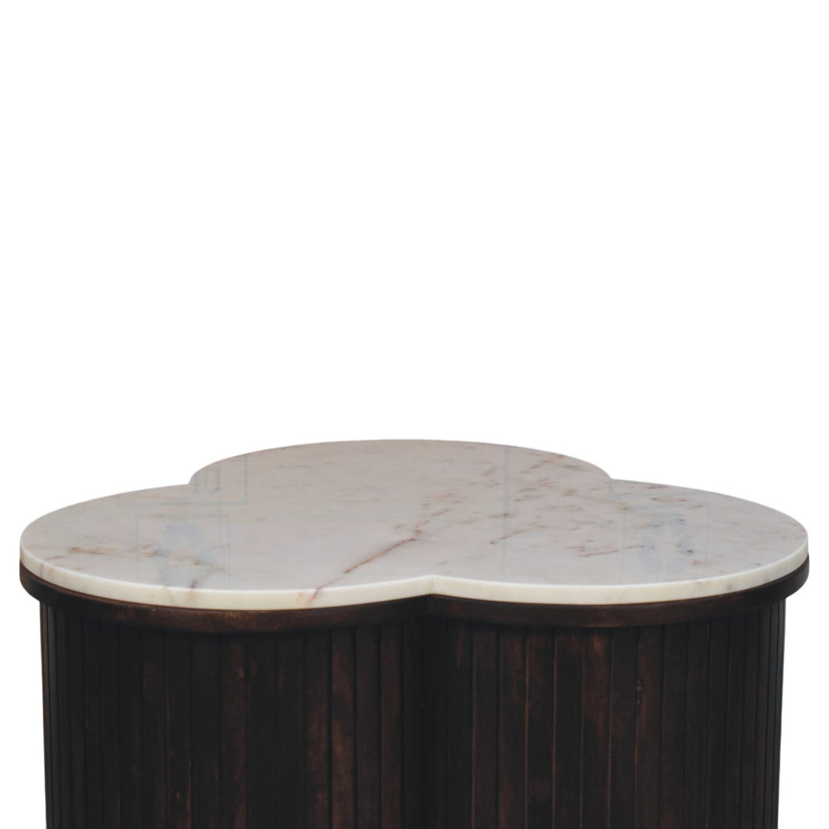 Table basse trèfle à plateau marbre en manguier massif – Moka – vue 4
