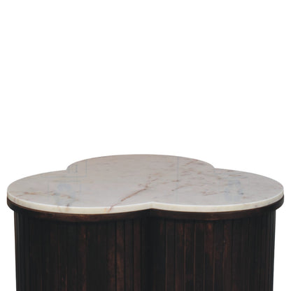 Table basse trèfle à plateau marbre en manguier massif – Moka – vue 4