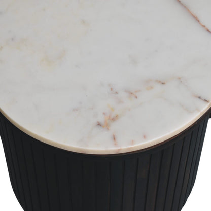 Table basse trèfle à plateau marbre en manguier massif – Moka – vue 5