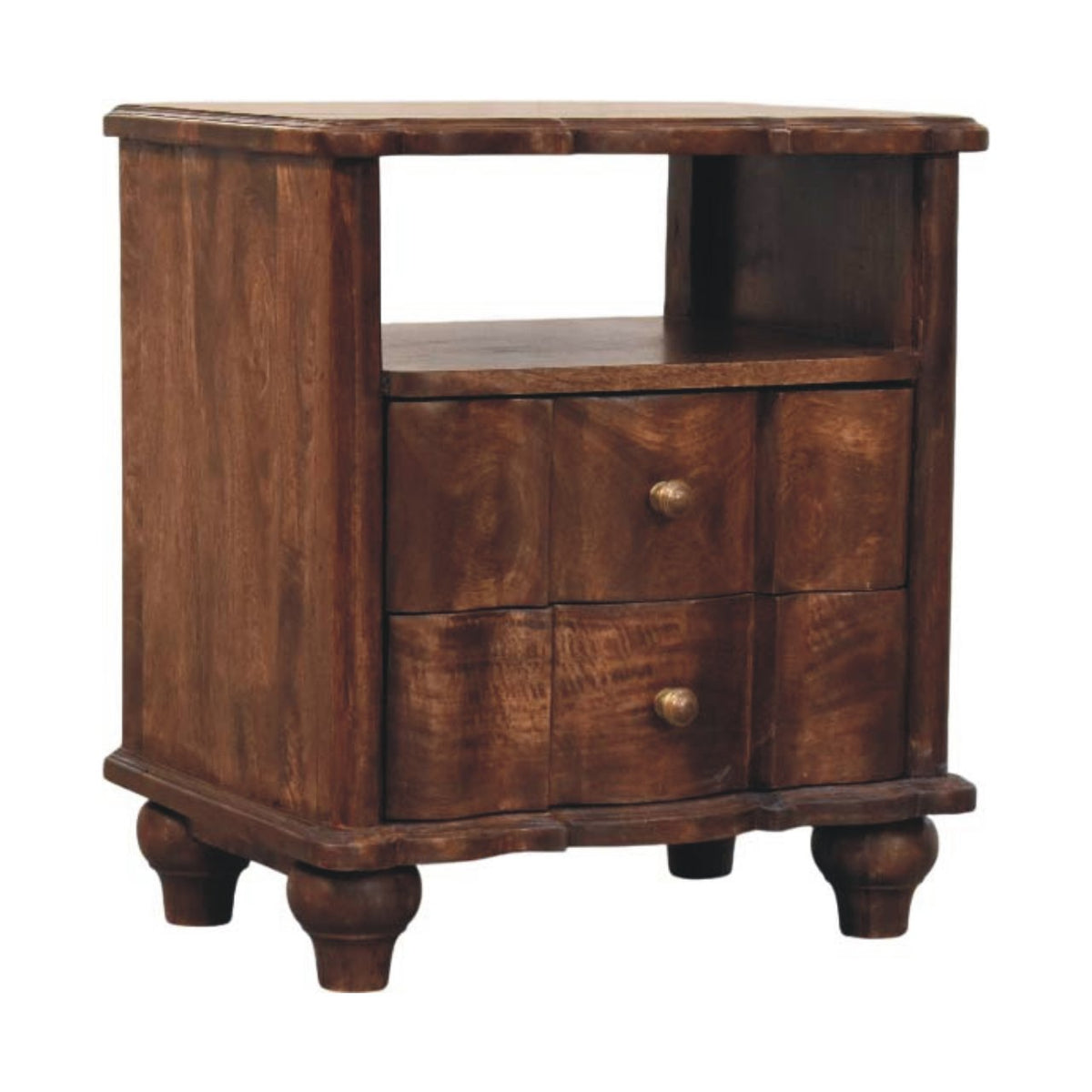 Table de chevet 2 tiroirs et niche en manguier massif – Amande grillée – vue 2