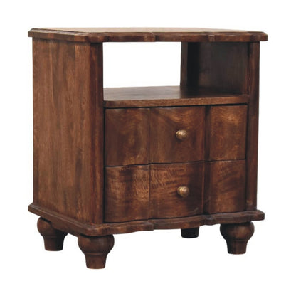 Table de chevet 2 tiroirs et niche en manguier massif – Amande grillée – vue 2