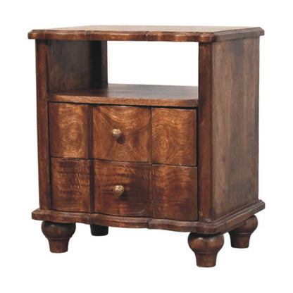 Table de chevet 2 tiroirs et niche en manguier massif – Amande grillée – vue 3