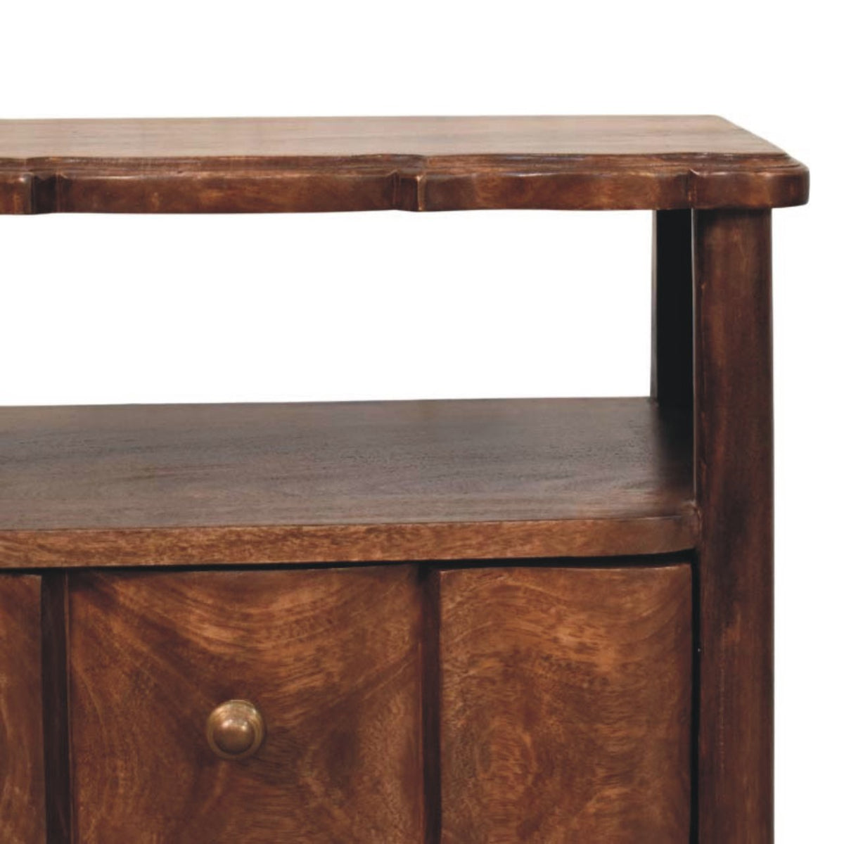 Table de chevet 2 tiroirs et niche en manguier massif – Amande grillée – vue 4