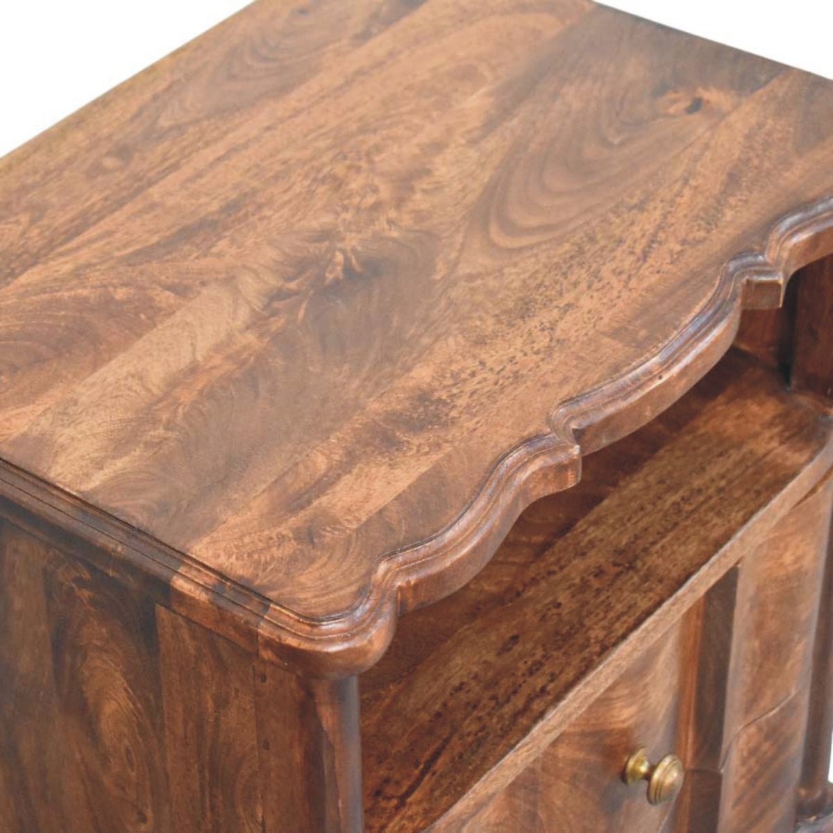 Table de chevet 2 tiroirs et niche en manguier massif – Amande grillée – vue 5