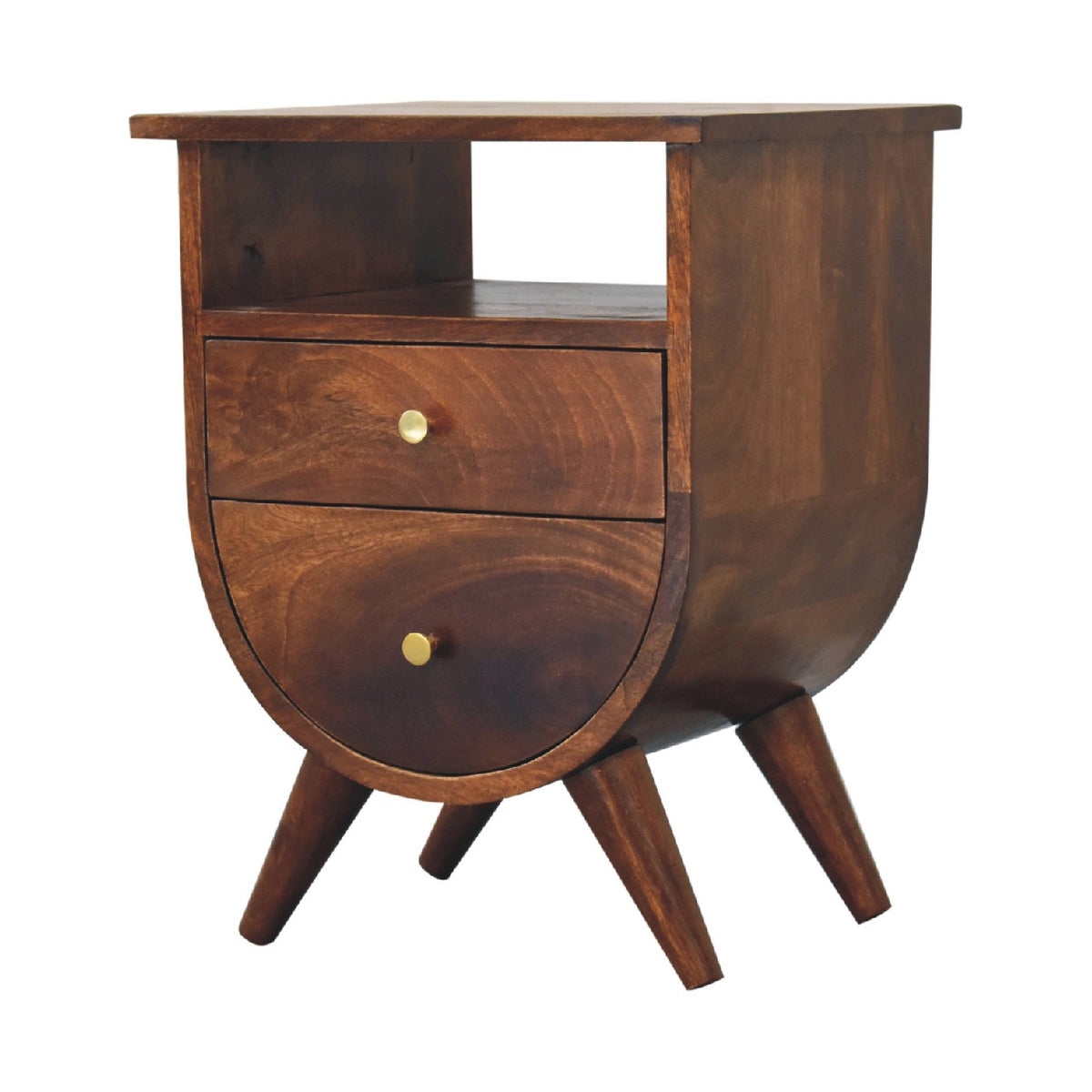 Table de chevet 2 tiroirs et niche en manguier massif – Châtaigne – vue 2