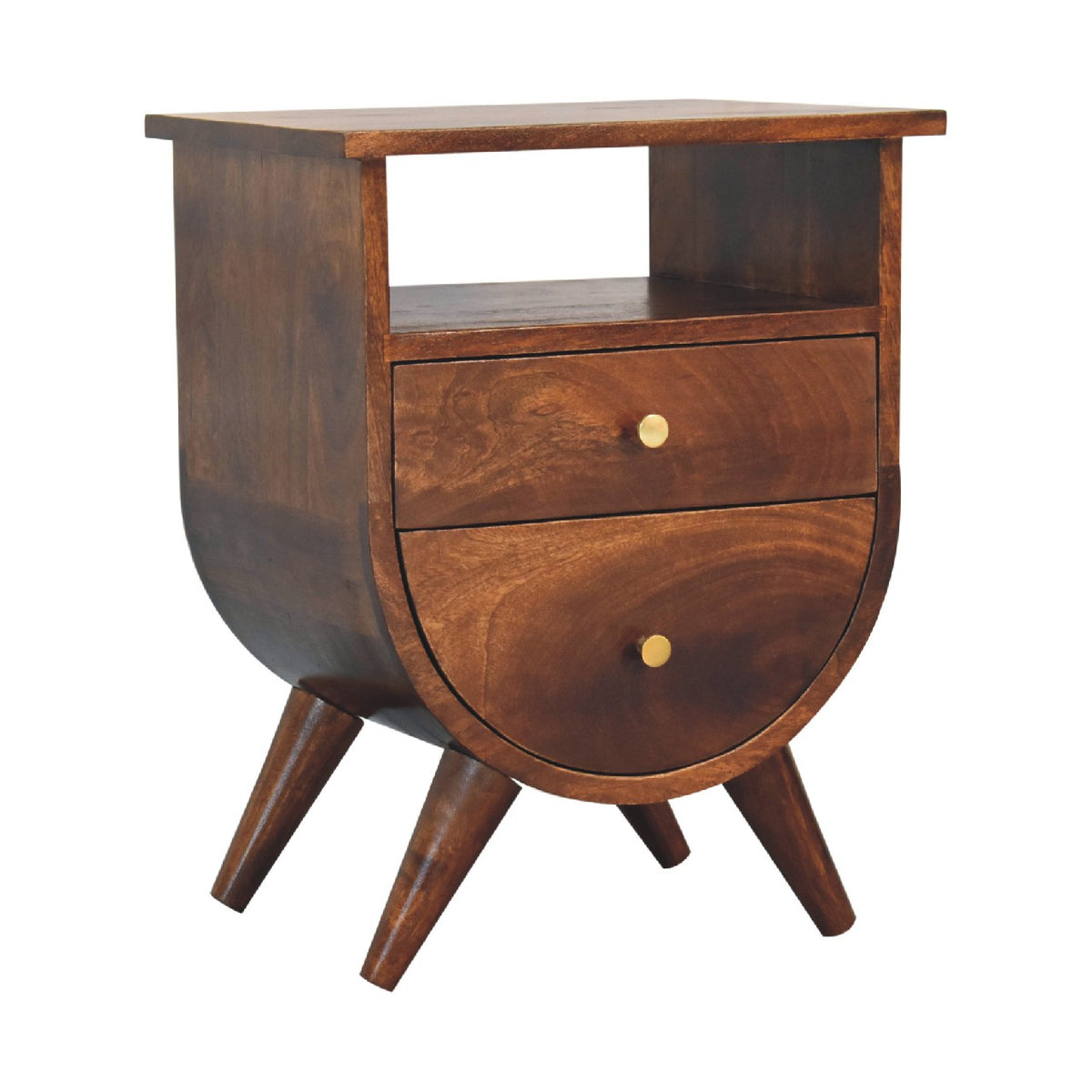 Table de chevet 2 tiroirs et niche en manguier massif – Châtaigne – vue 3