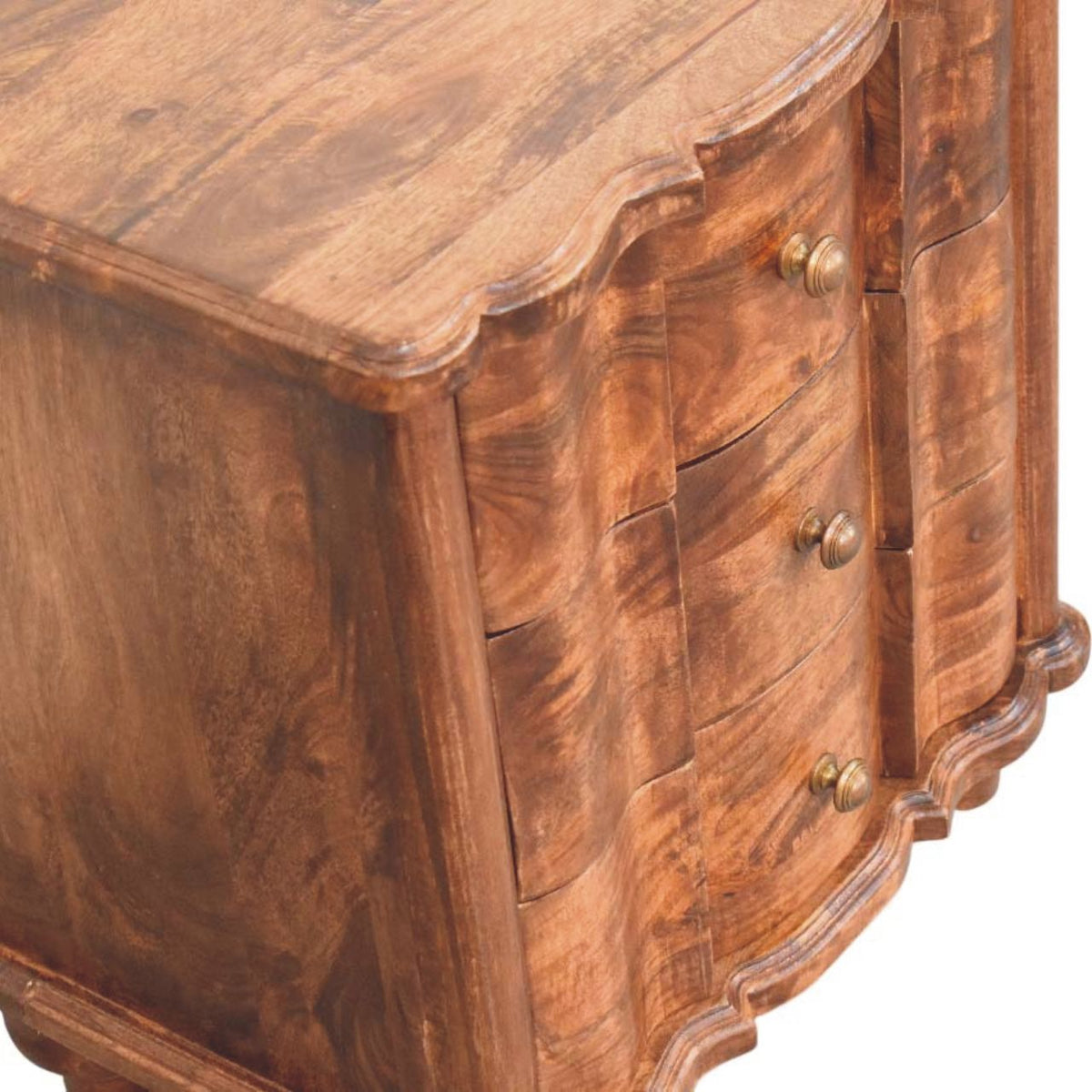 Table de chevet à 3 tiroirs en manguier massif – Amande grillée – vue 5