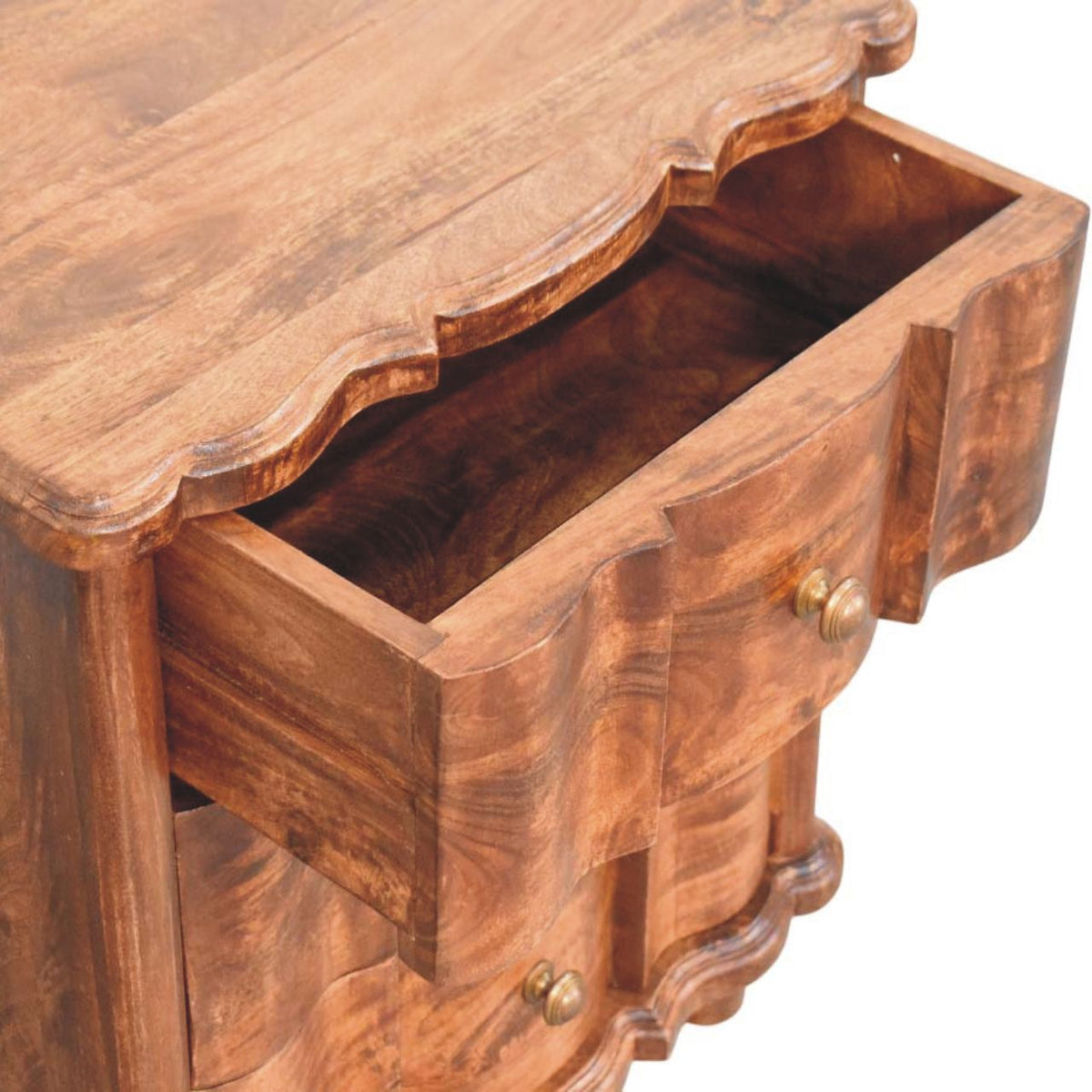 Table de chevet à 3 tiroirs en manguier massif – Amande grillée – vue 6