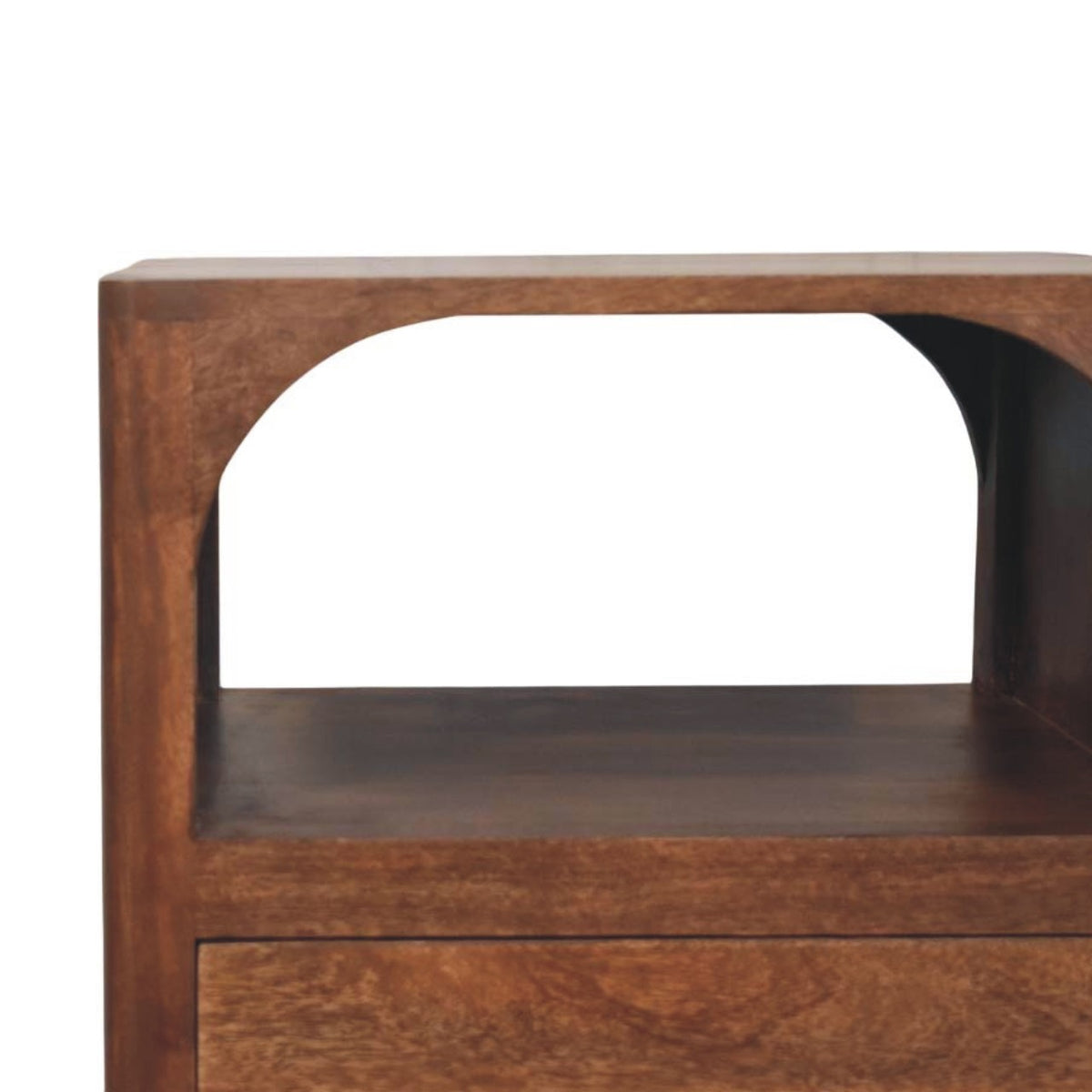 Table de chevet à arche ajourée en manguier massif – Amande grillée – vue 4