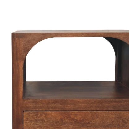 Table de chevet à arche ajourée en manguier massif – Amande grillée – vue 4