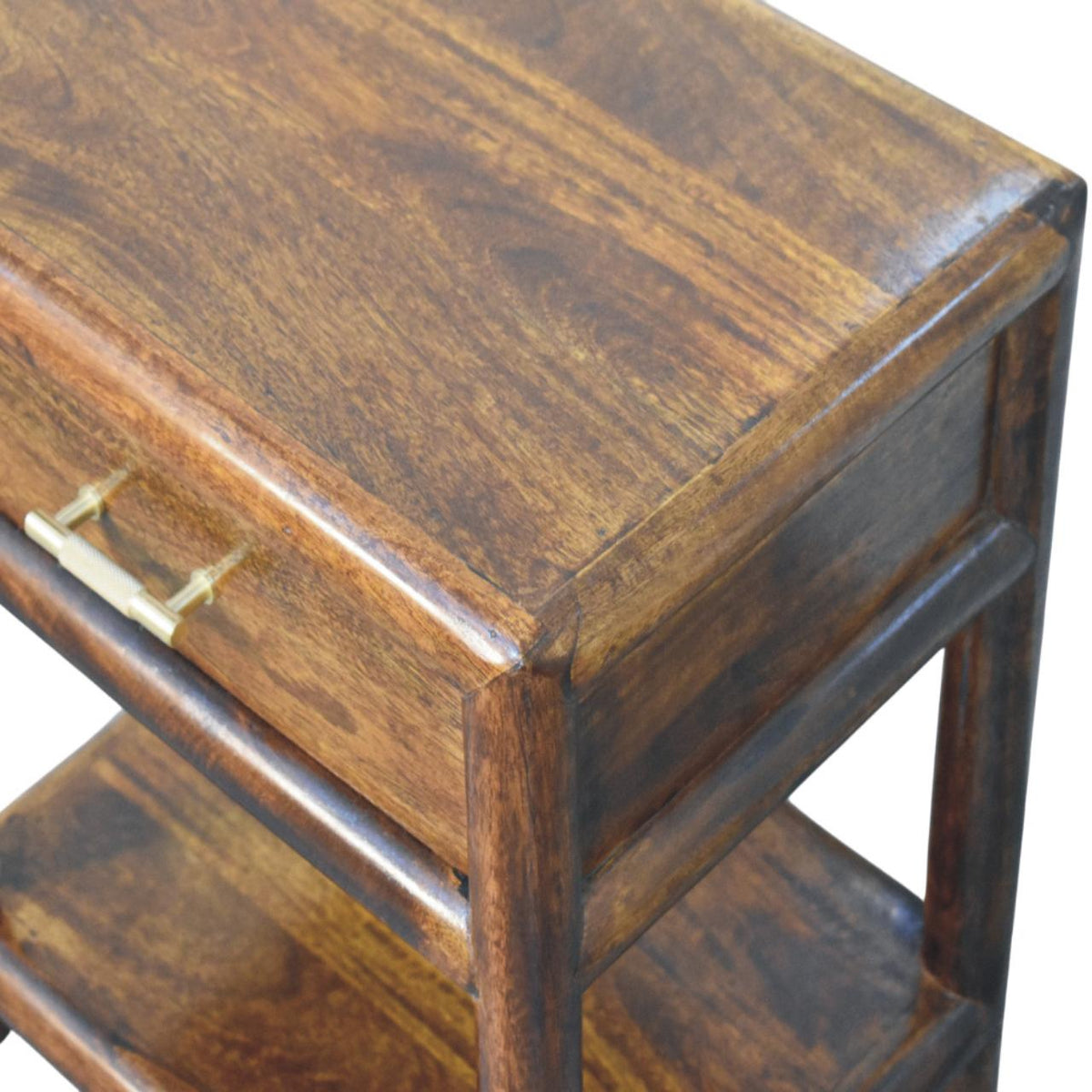 Table de chevet à étagère basse en manguier massif – Châtaigne – vue 5