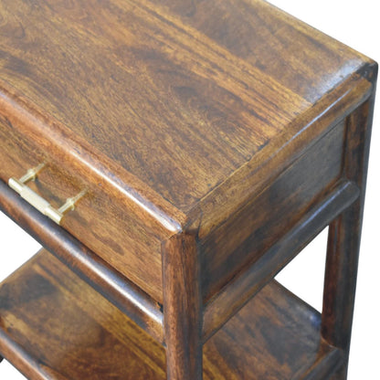 Table de chevet à étagère basse en manguier massif – Châtaigne – vue 5