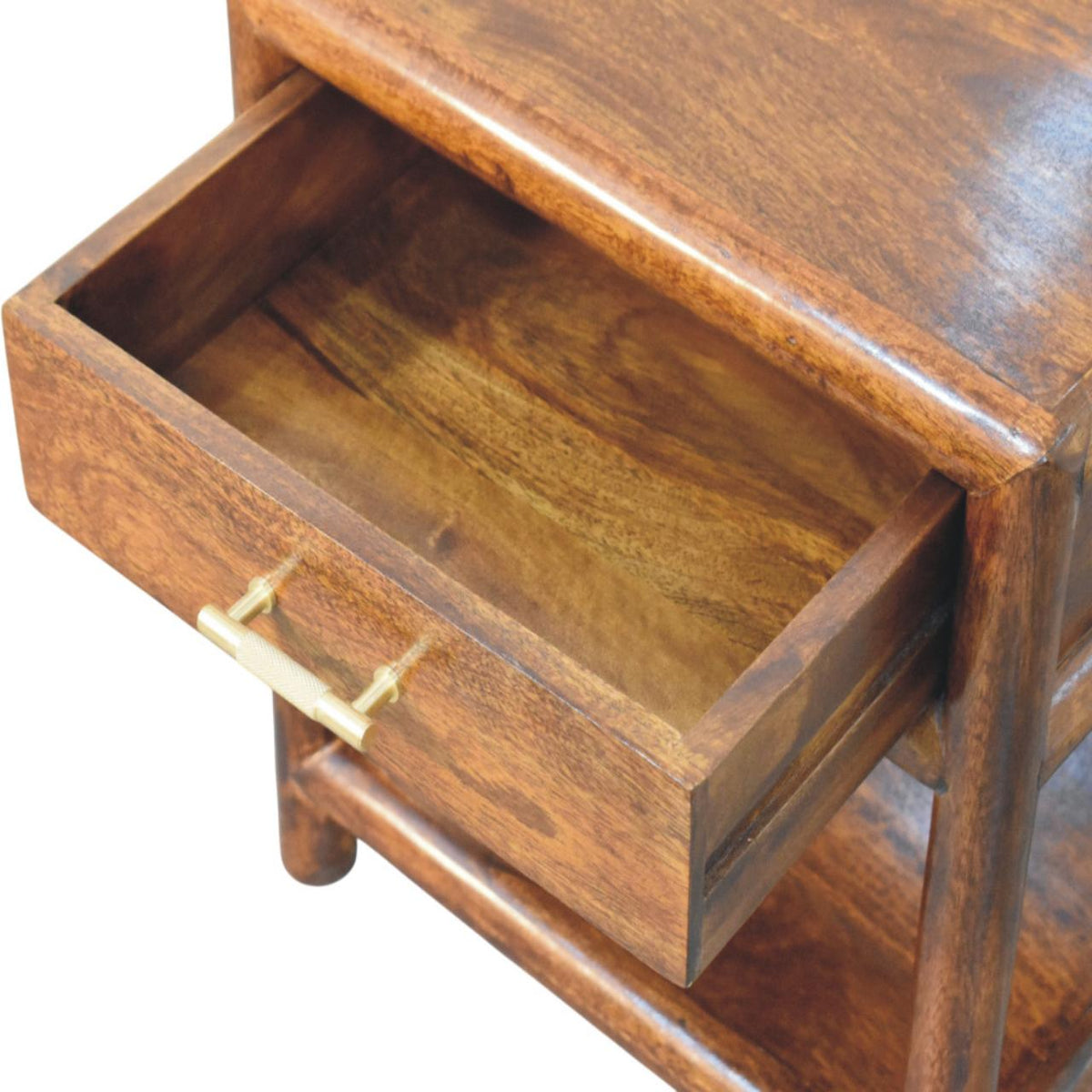 Table de chevet à étagère basse en manguier massif – Châtaigne – vue 6