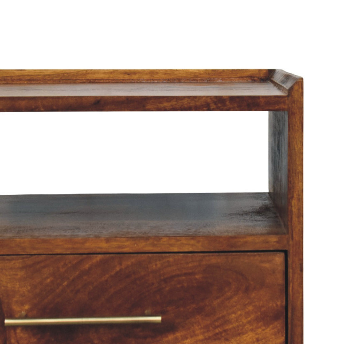 Table de chevet à étagère et 2 tiroirs en manguier massif – Châtaigne – vue 4