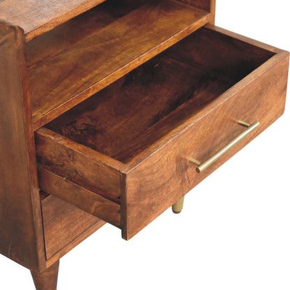 Table de chevet à étagère et 2 tiroirs en manguier massif – Châtaigne – vue 6