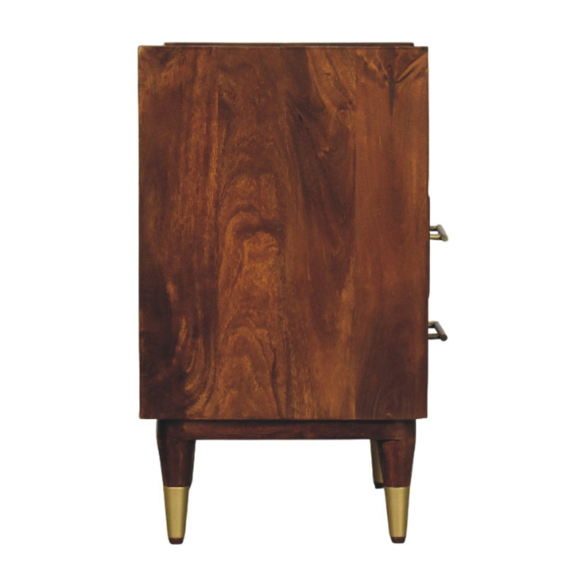 Table de chevet à étagère et 2 tiroirs en manguier massif – Châtaigne – vue 8