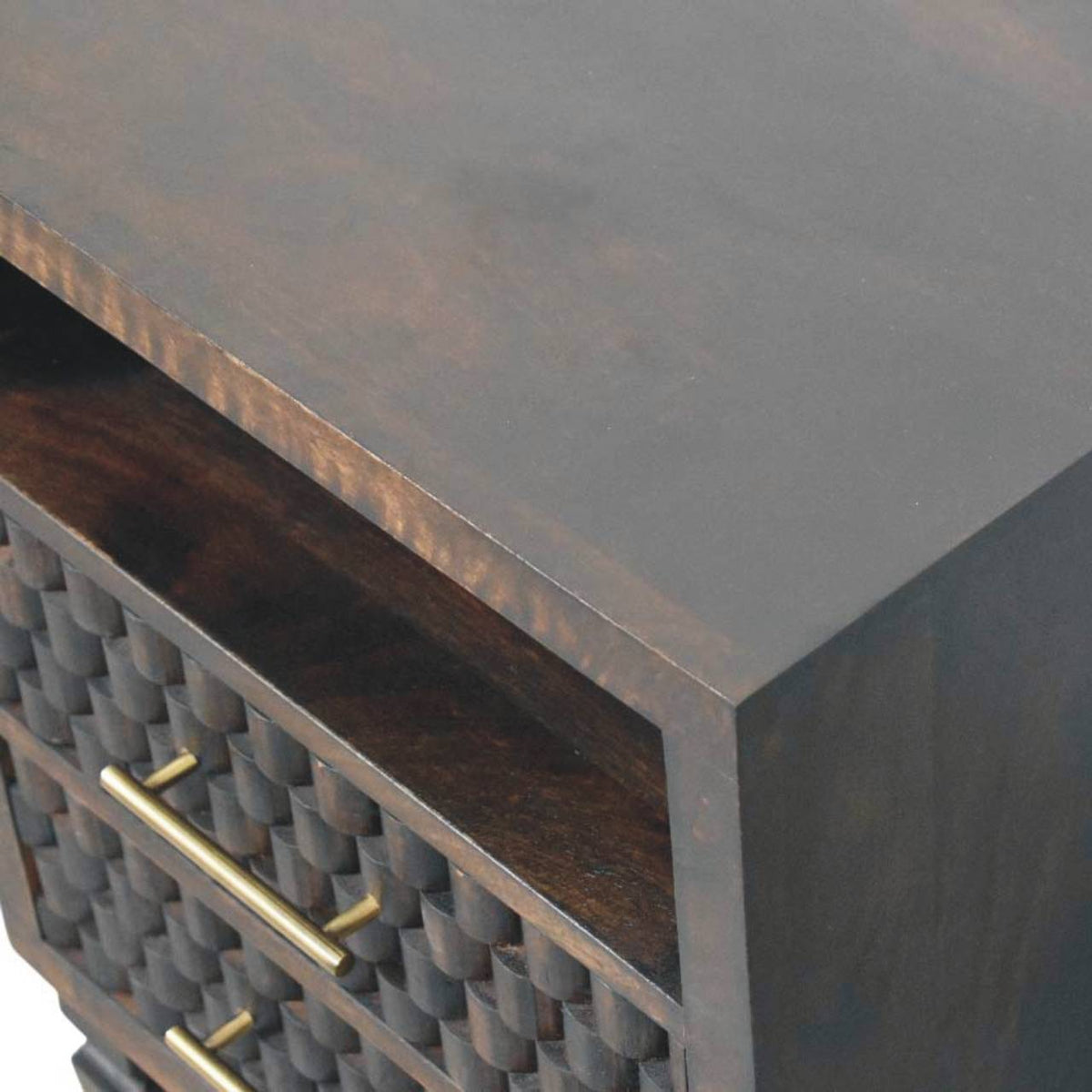 Table de chevet à façades sculptées en manguier massif – Moka – vue 5