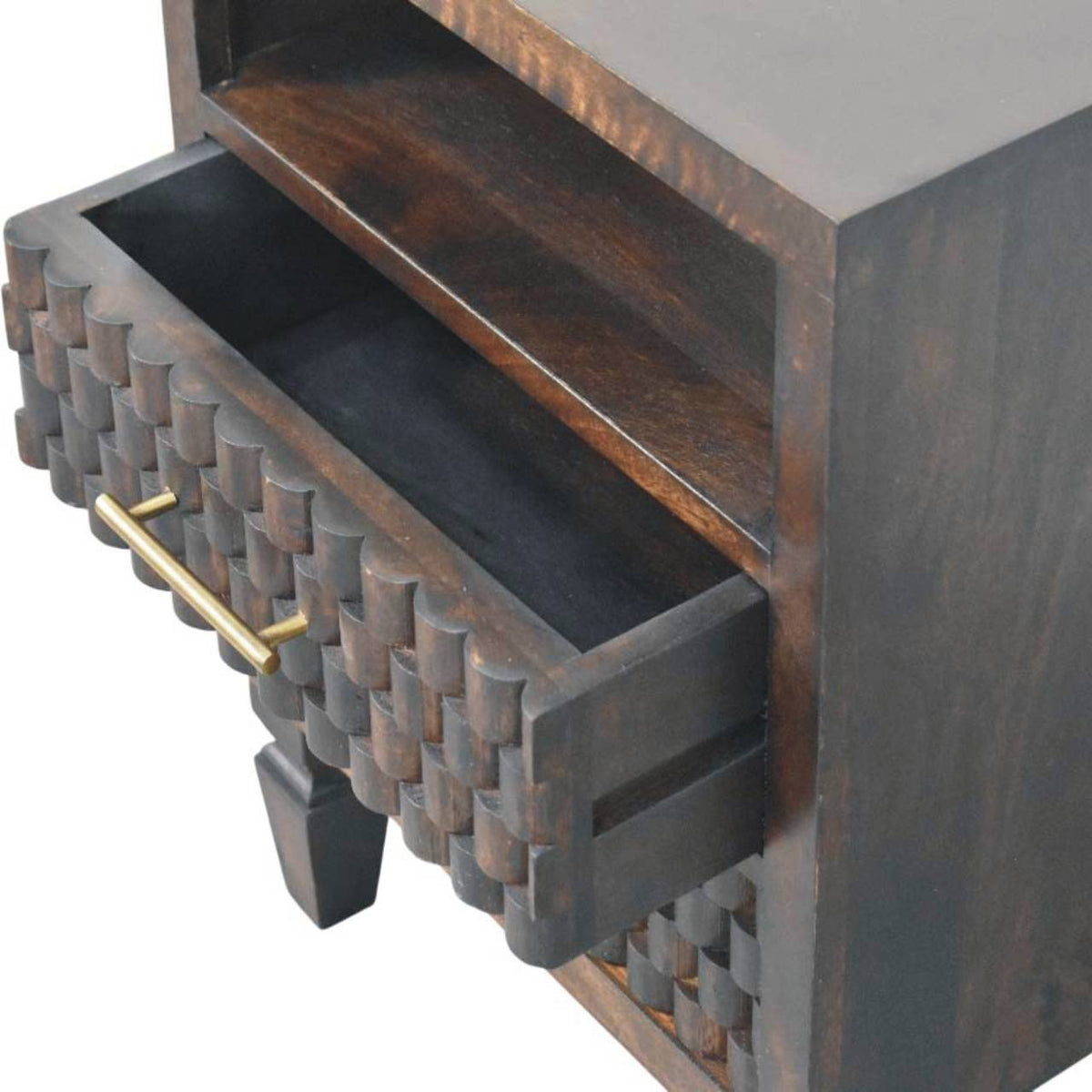 Table de chevet à façades sculptées en manguier massif – Moka – vue 6