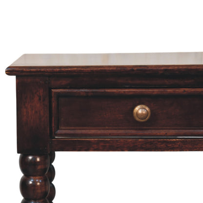 Table de chevet à pieds bobine en manguier massif – Brun rouge – vue 4