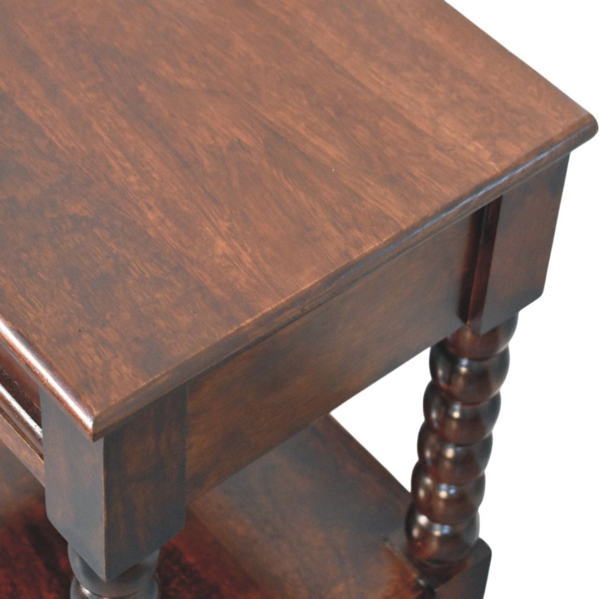 Table de chevet à pieds bobine en manguier massif – Brun rouge – vue 5